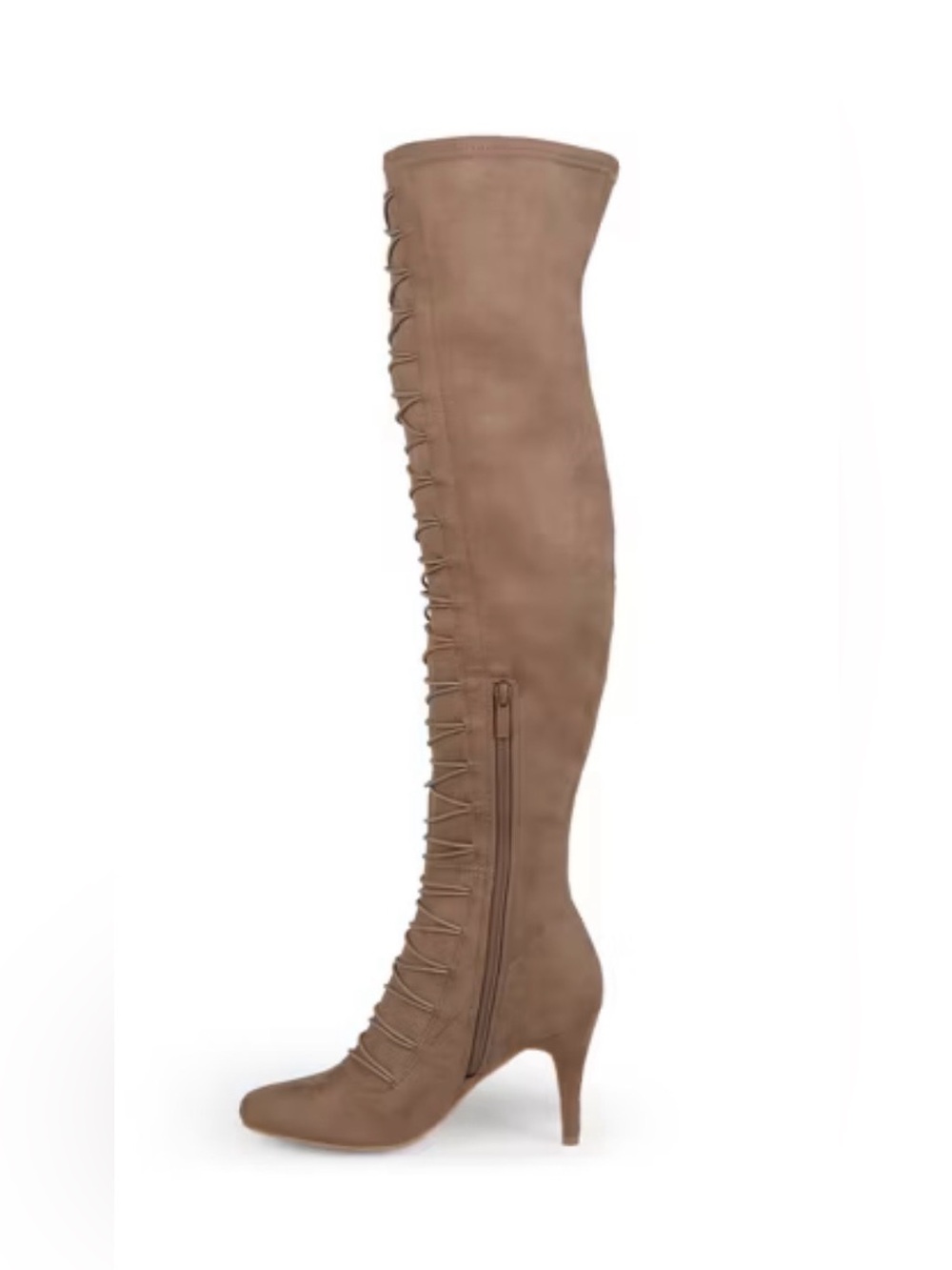 Journee Collection Taupe Over-the-Knee Lace-Up Stiletto Boot - Picture 2 of 5
